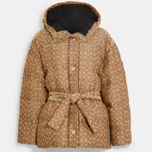 Coach HTF Signature Jacquard Logo Down Pillow Puffer XS Jacket Coat NWT - Picture 4 of 17
